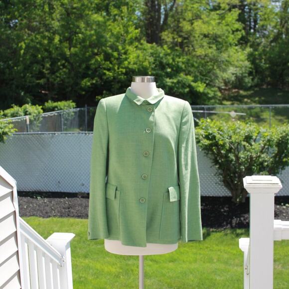 Akris Women's Green Spring Blazer Designer Soft Wool Blend Green Size 12 - Picture 2 of 14